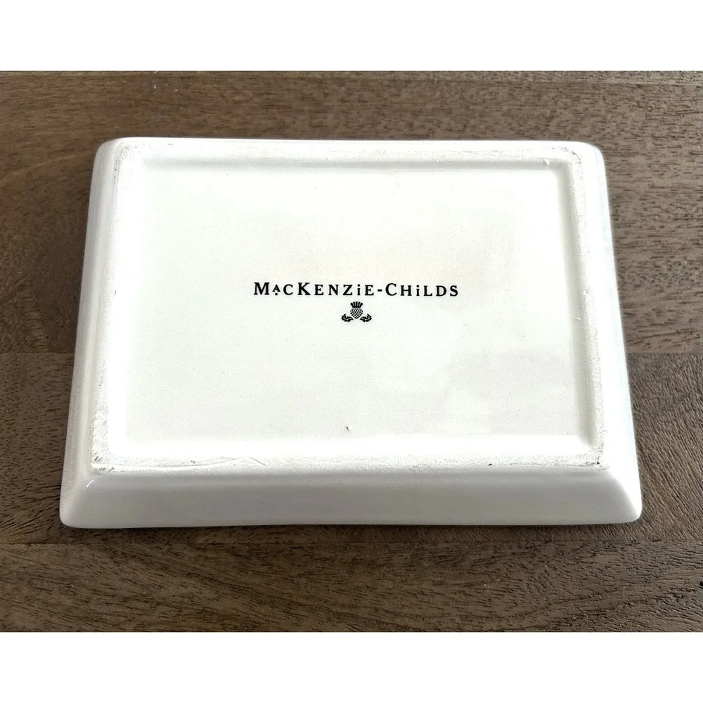 MacKenzie-Childs Trinket Tray Lavender Floral Zig Zag Ceramic Vanity Catchall